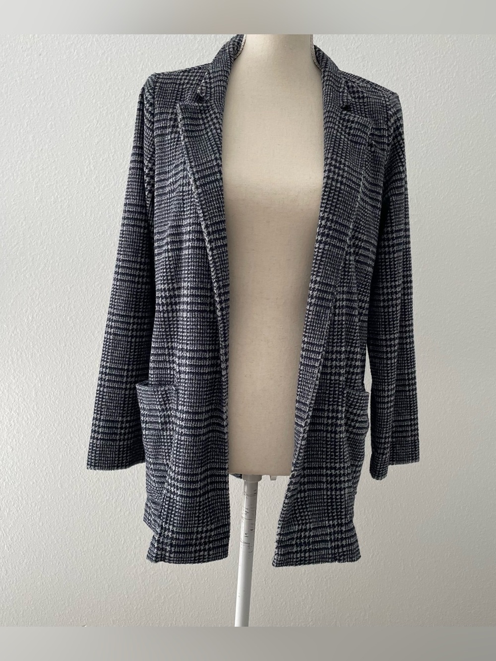 J Jill Wearever Terry Cloth Houndstooth Open Front Cardigan Sweater Woman Sz S